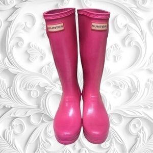 Hunter Original Rain Boots Tall Gloss Glitter Barbie Pink Girls Size 4 Boot
